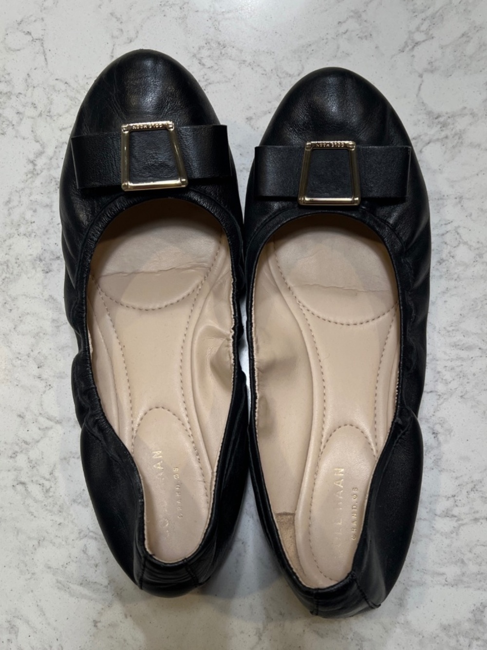 Cole Haan Women’s Black Leather Ballet Flats Slip-On Round Toe Bow 8.5